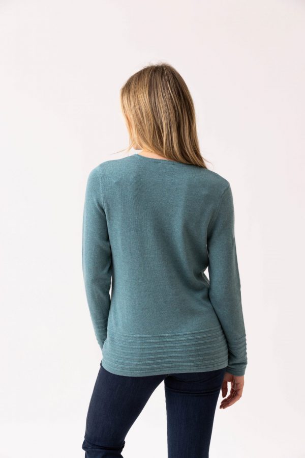 Marble 6377 100% cotton round neck fitted sweater with long sleeve and raised knit detail - Image 3