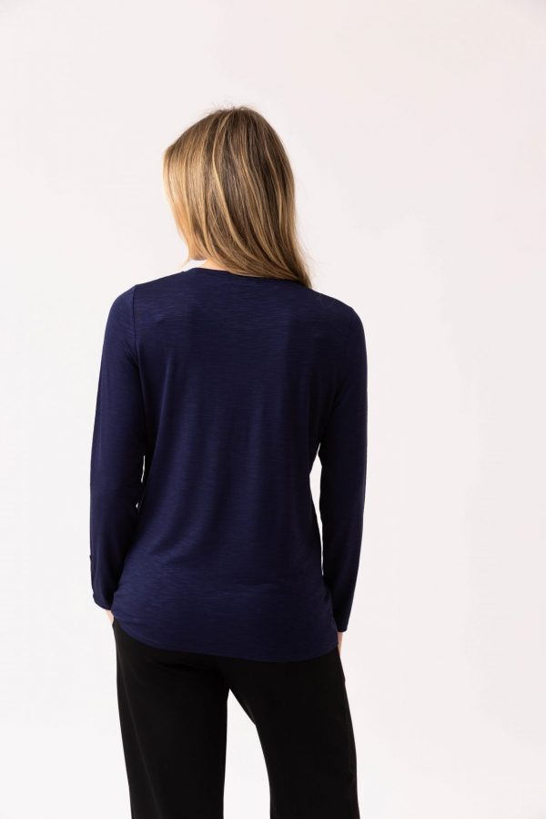 Marble 6401 Classic fit crew neck top with branded button cuff detail - Image 4
