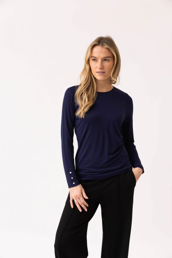 Marble 6401 Classic fit crew neck top with branded button cuff detail