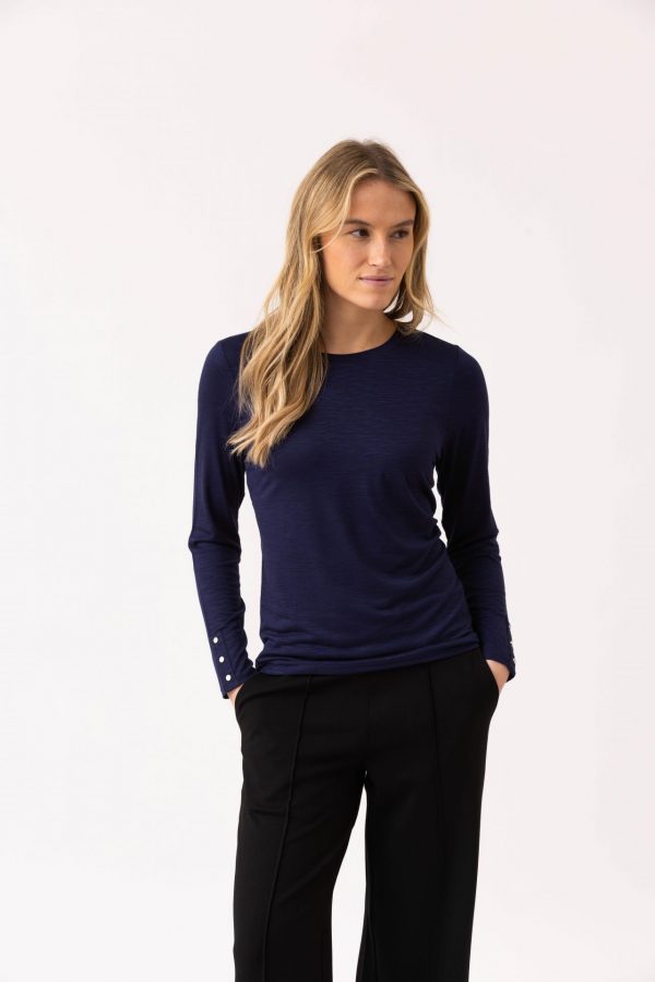 Marble 6401 Classic fit crew neck top with branded button cuff detail - Image 3
