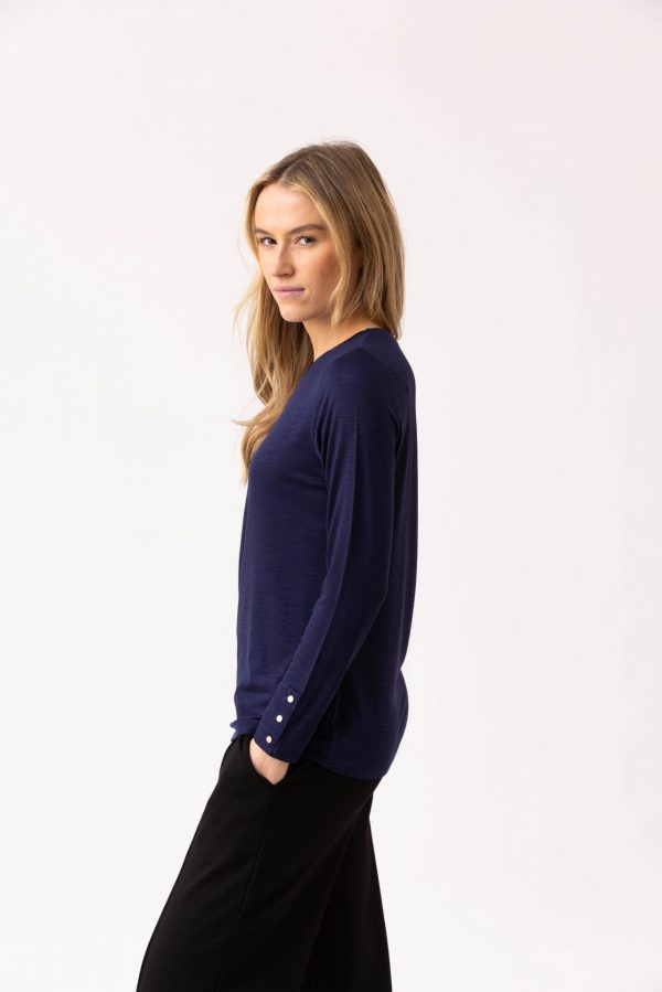 Marble 6401 Classic fit crew neck top with branded button cuff detail - Image 2