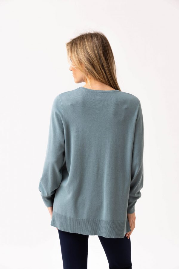 Marble 7530 Relaxed fit round neck sweater with high low hem - Image 3
