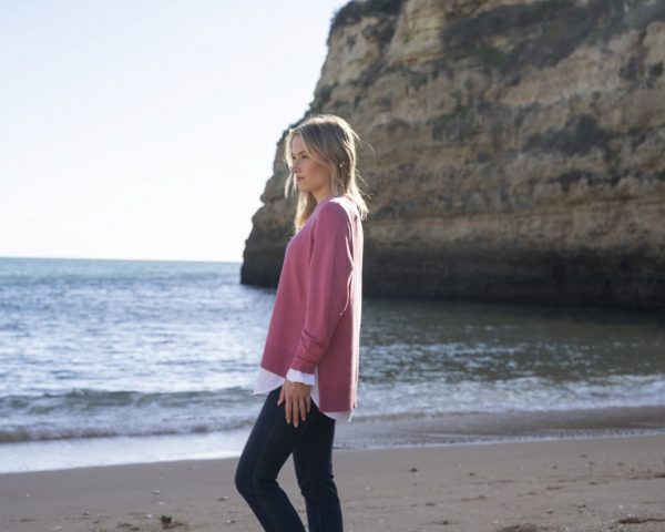 Marble 7530 Relaxed fit round neck sweater with high low hem - Image 5