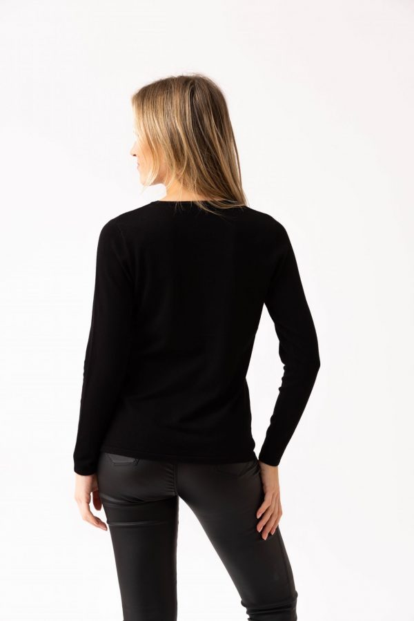Marble 8013 Classic fit round neck sweater with horizontal reverse knit with stone embellishment - Image 3
