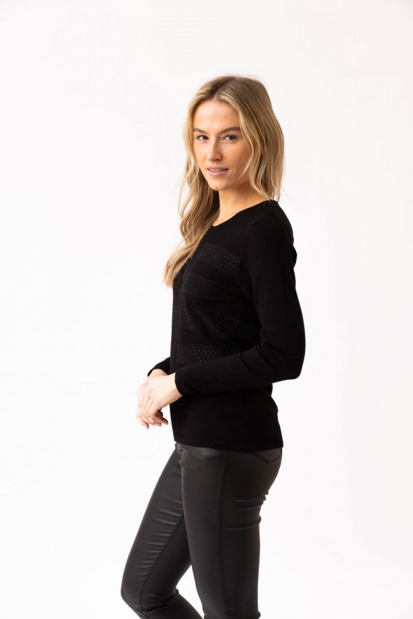 Marble 8013 Classic fit round neck sweater with horizontal reverse knit with stone embellishment - Image 2