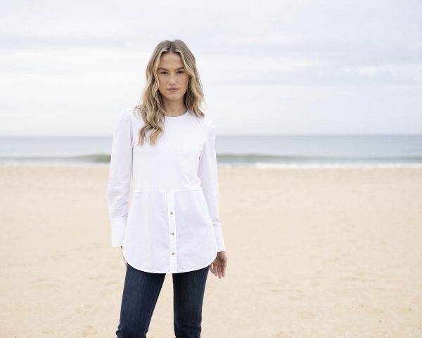 Marble 8147 Round neck relaxed fit top with shirt tail and exaggerated cuff - Image 2