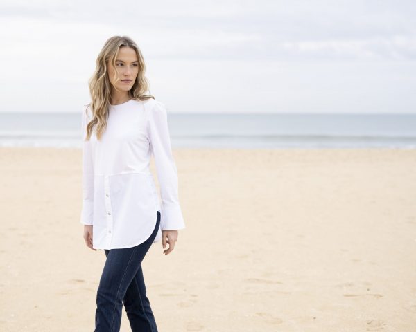 Marble 8147 Round neck relaxed fit top with shirt tail and exaggerated cuff - Image 10