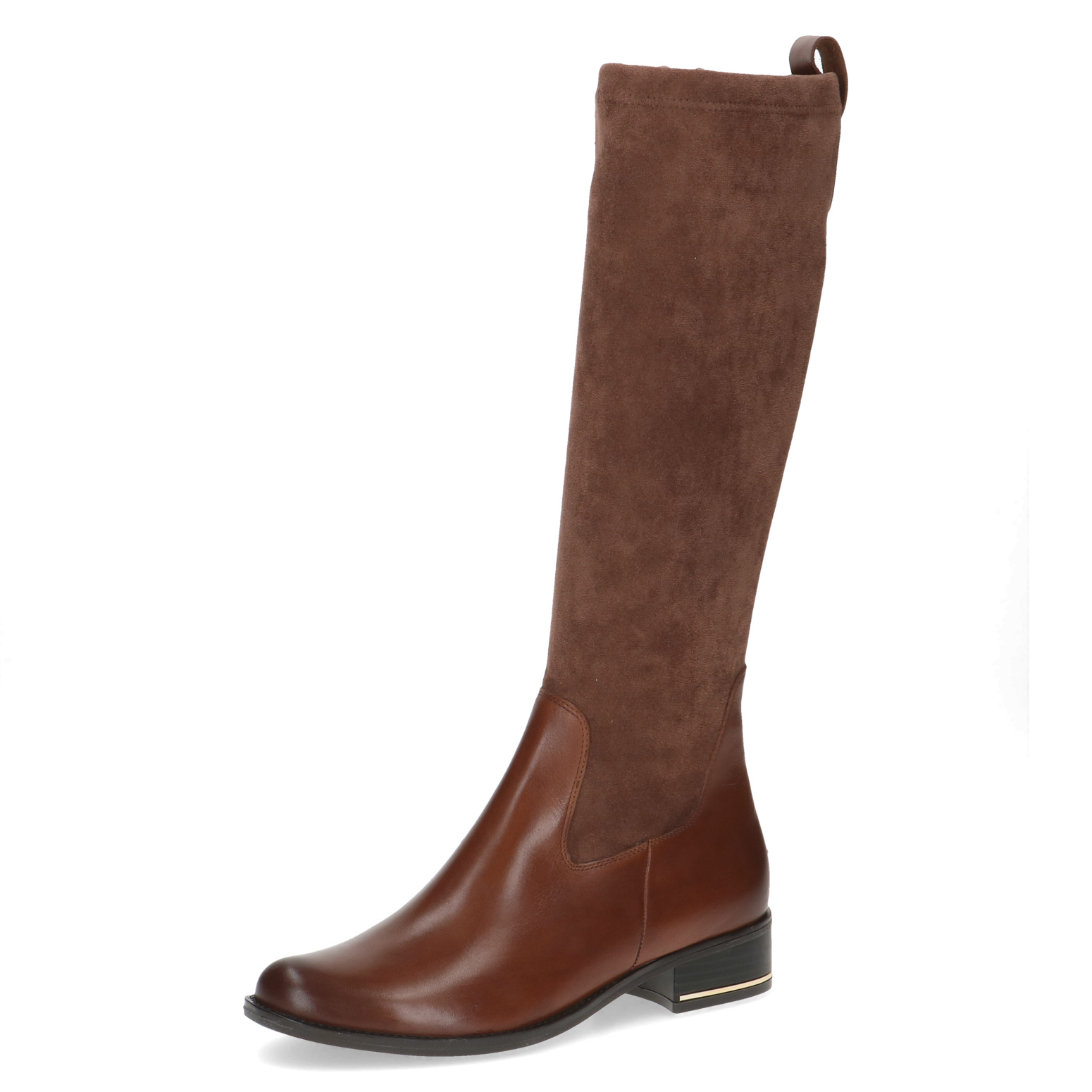 Caprice Leather and Textile Stretch Knee Length Boot - Cognac 25514