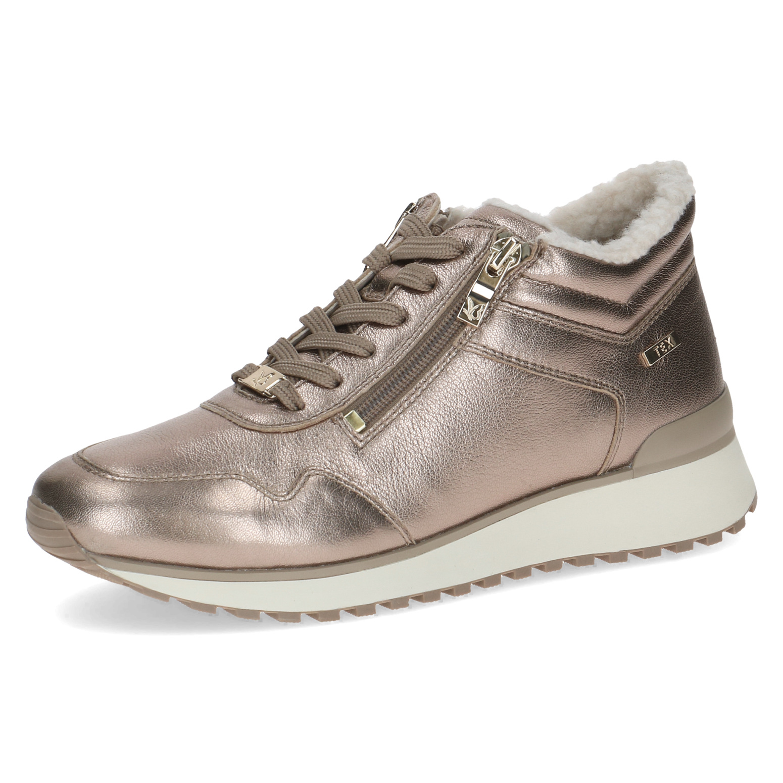 Caprice 26201 showerproof leather ankle trainer boot in taupe metallic