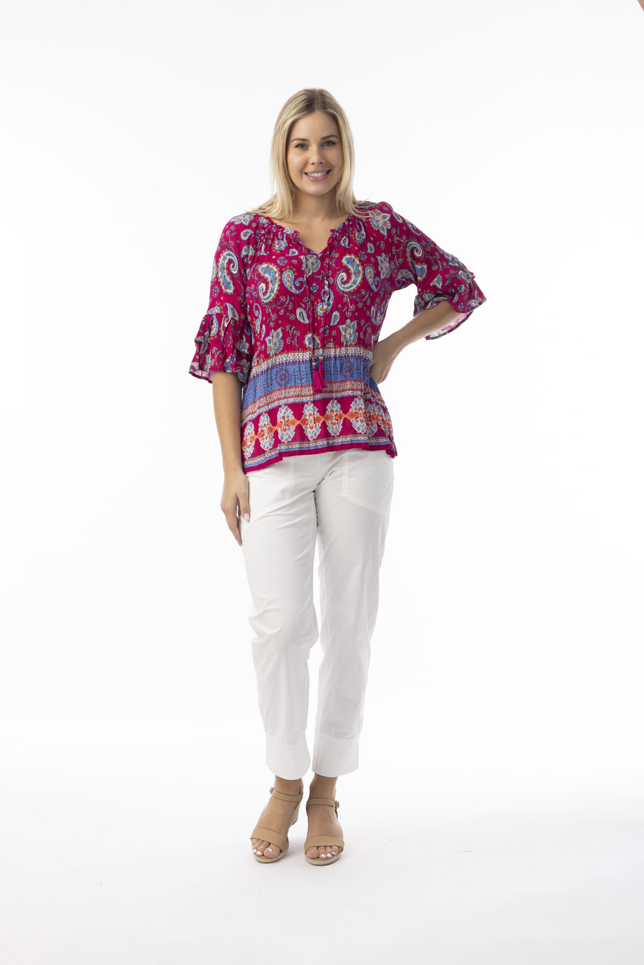 Orientique Paisley print Boho Top - Pink