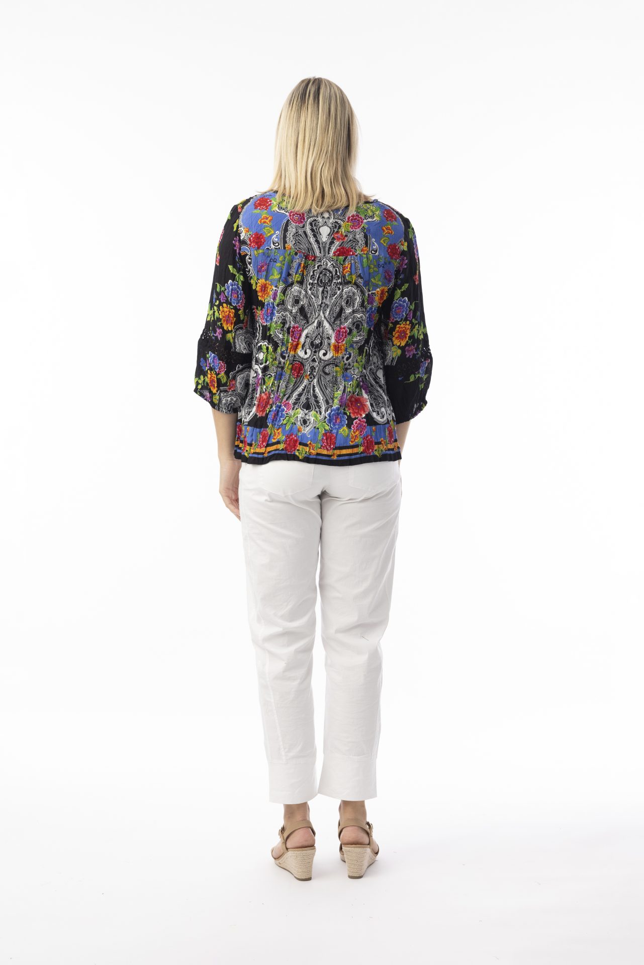 Orientique Paisley Panel Boho Top - Black - Image 2