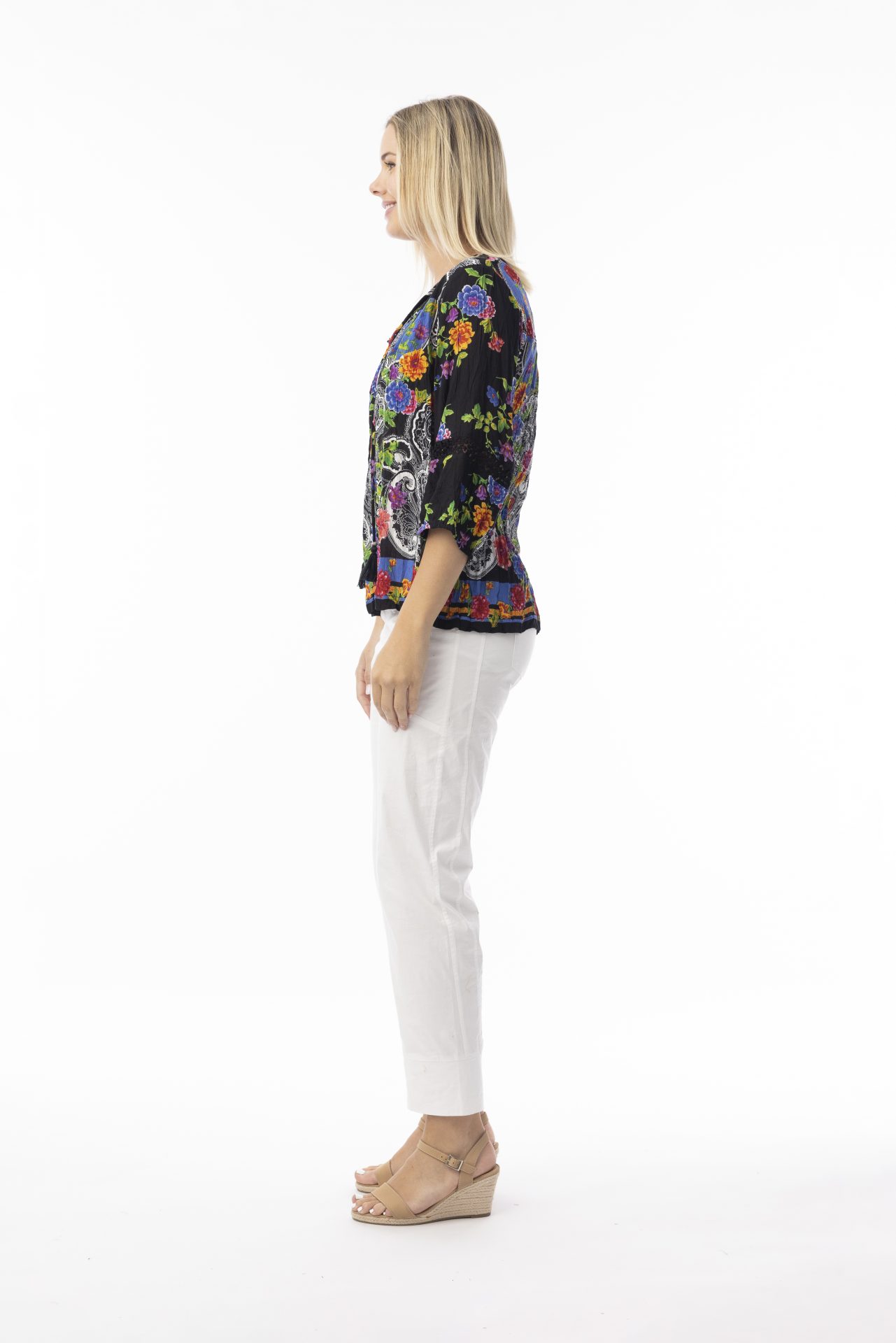 Orientique Paisley Panel Boho Top - Black - Image 3