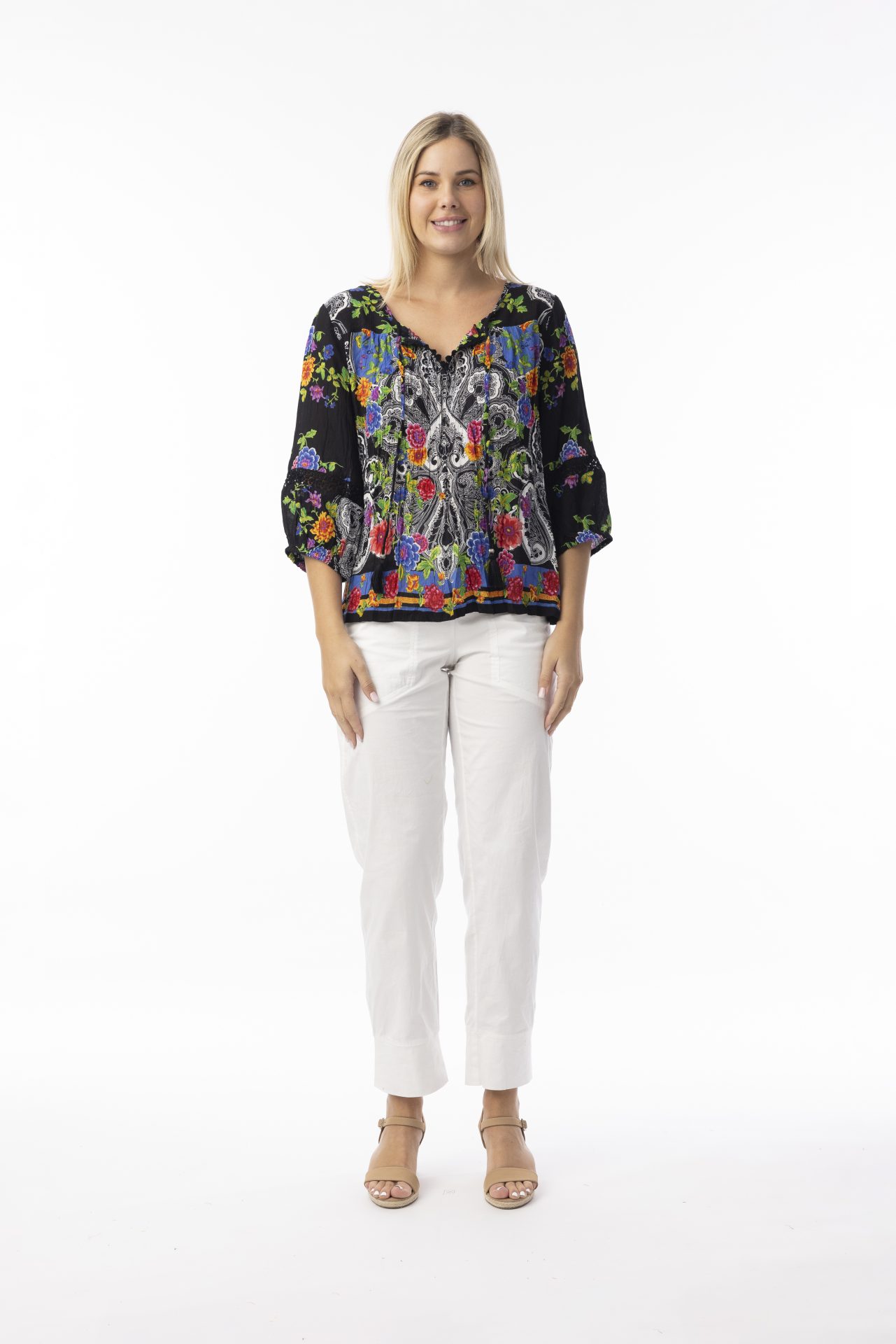 Orientique Paisley Panel Boho Top - Black