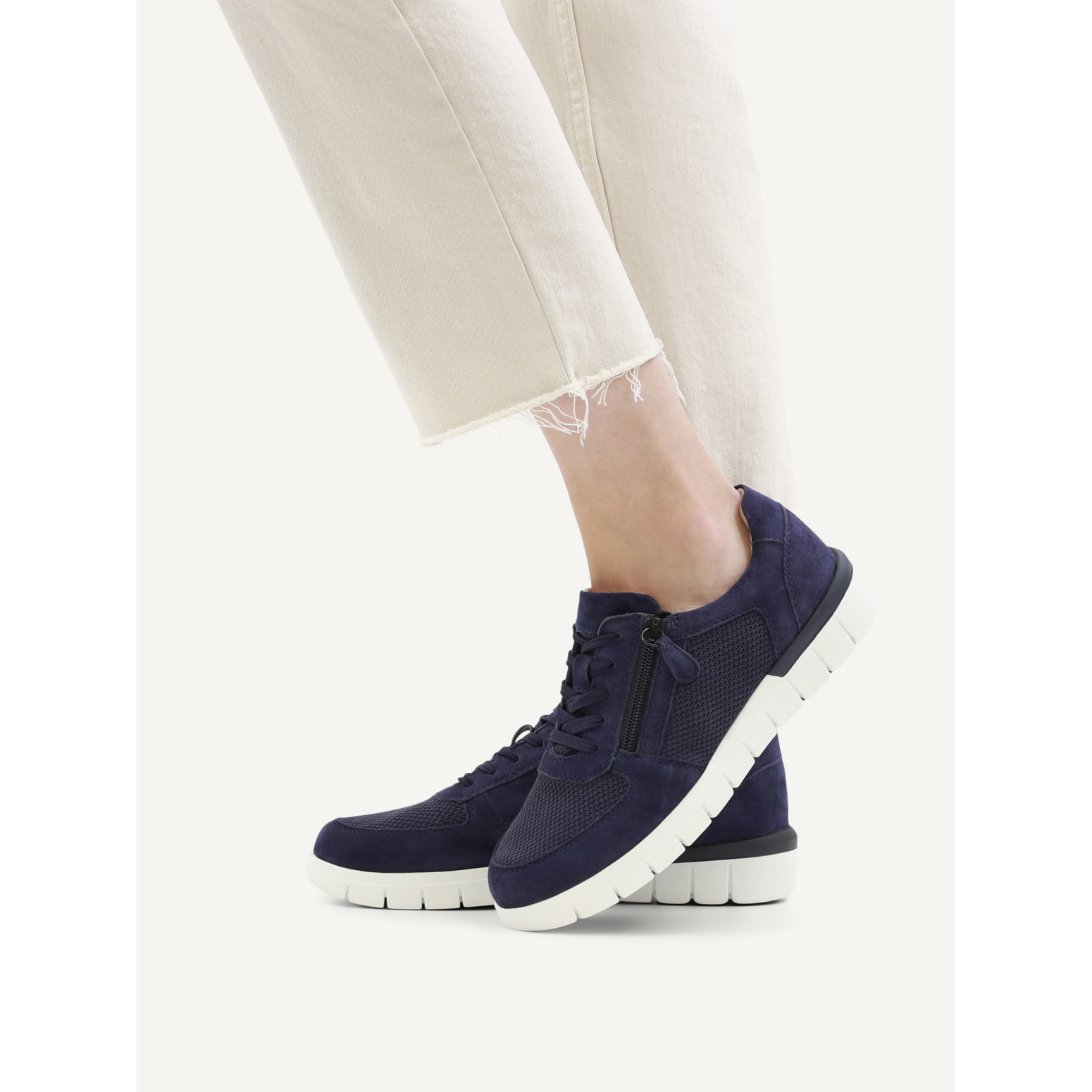 Caprice 23700 Ocean and white Leather and textile trainer - Image 2