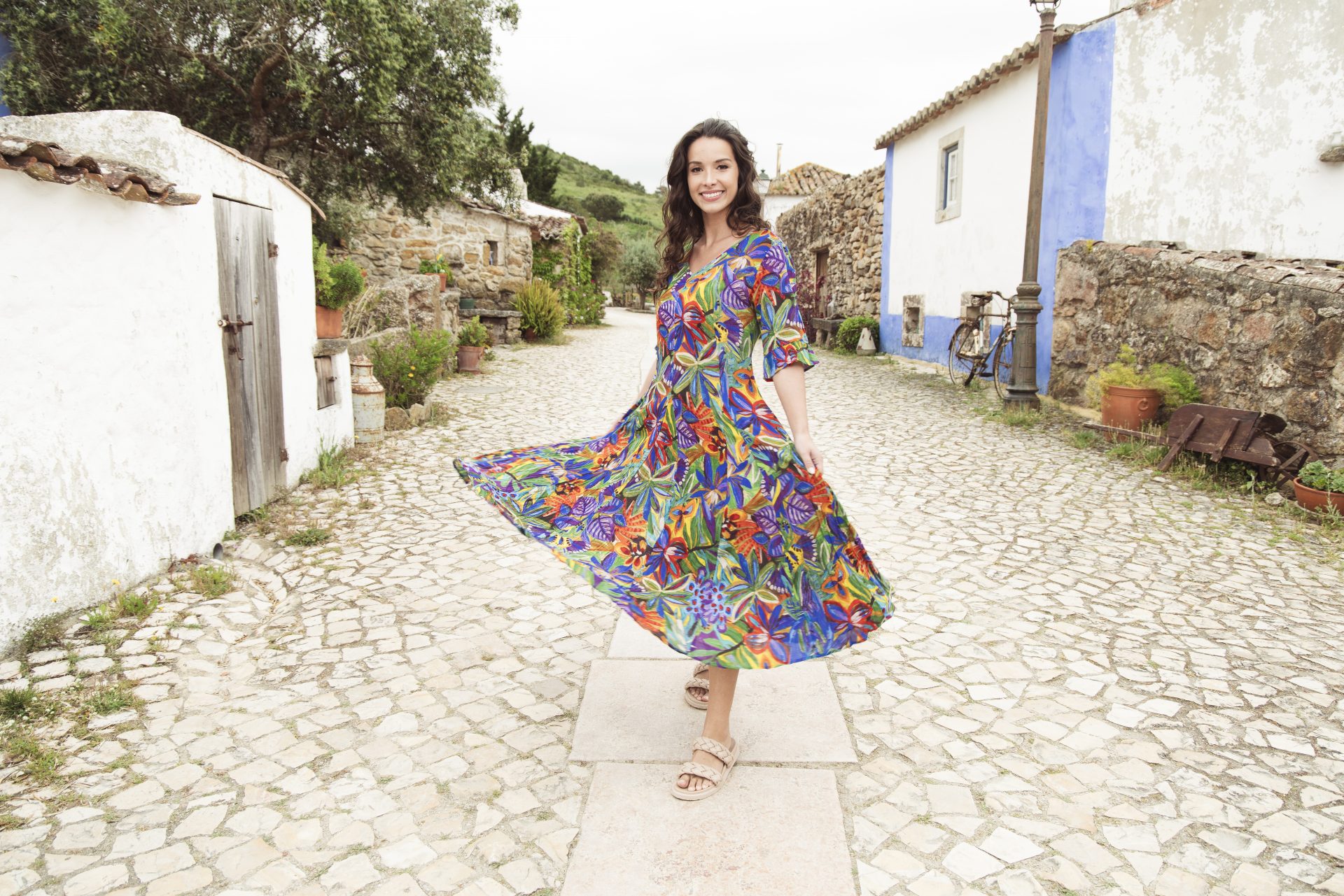 Orientique Zapallar Lightweight 100% Rayon godet short sleeved dress - Image 7