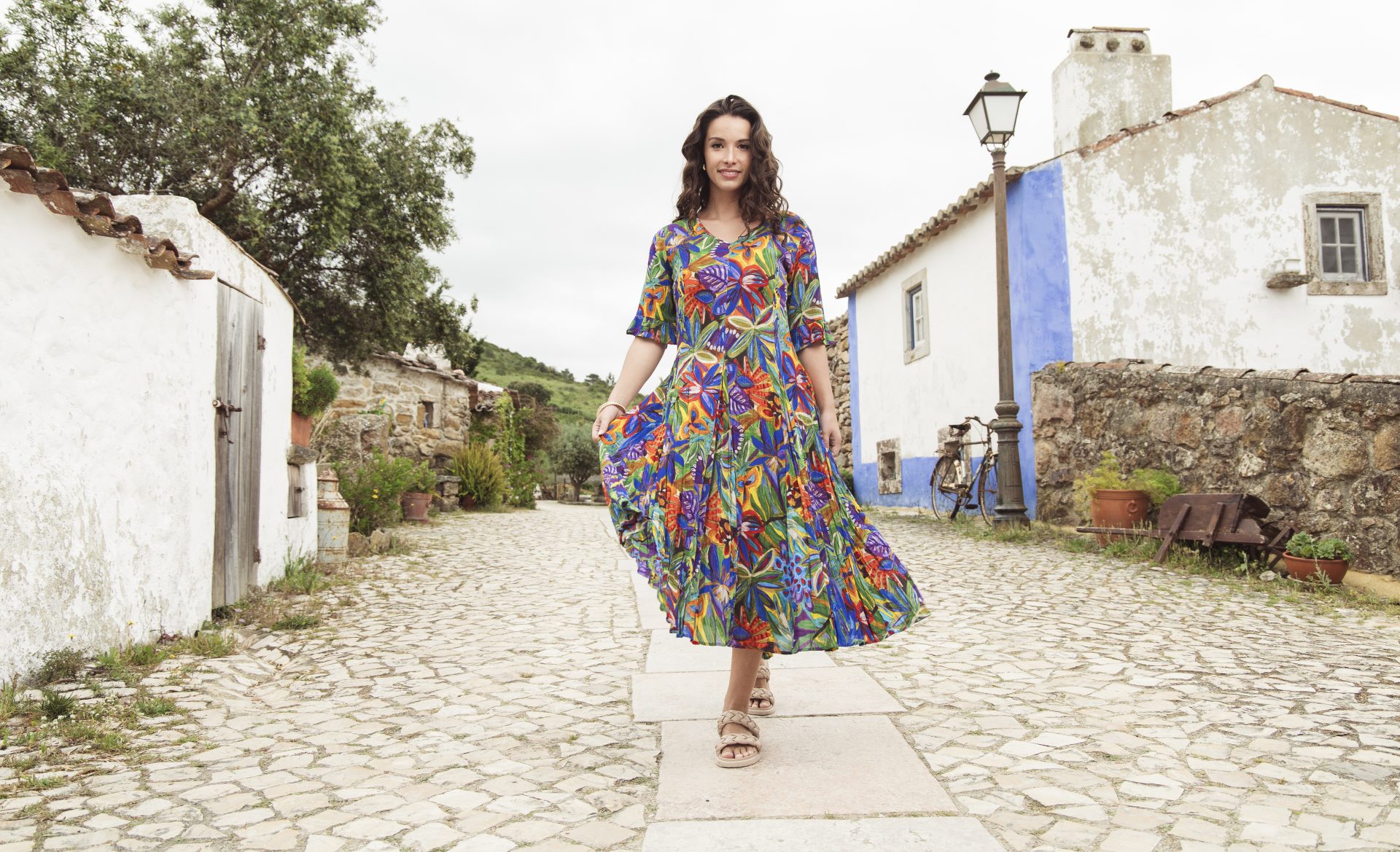 Orientique Zapallar Lightweight 100% Rayon godet short sleeved dress - Image 5